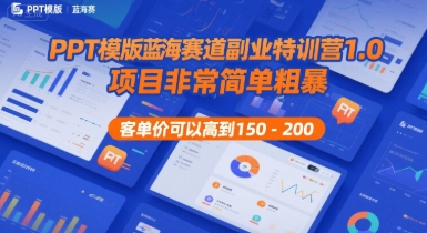 PPT模版蓝海赛道副业特训营1.0，项目非常简单粗暴，客单价可以高到150-200-A5资源网