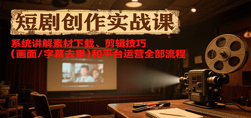 短剧创作实战课，系统讲解素材下载、剪辑技巧(画面/字幕去重)和平台运营全部流程-A5资源网