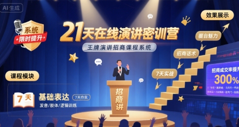 21天在线演讲密训营，王牌演讲招商课程系统-A5资源网