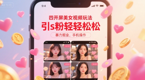 四开屏美女视频玩法，引s粉轻轻松松，暴力掘金，手机操作【揭秘】-A5资源网