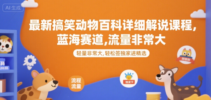 最新搞笑动物百科详细解说课程，蓝海赛道，流量非常大，轻松签独家进精选-A5资源网