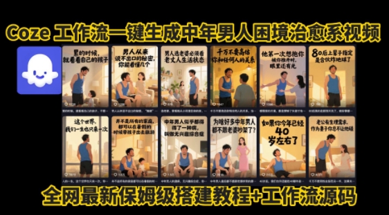 coze工作流一键生成”中年男人困境扎心高涨粉高播放量图文视频”保姆级拆解教程，无需剪辑，无需拍摄写文案-A5资源网