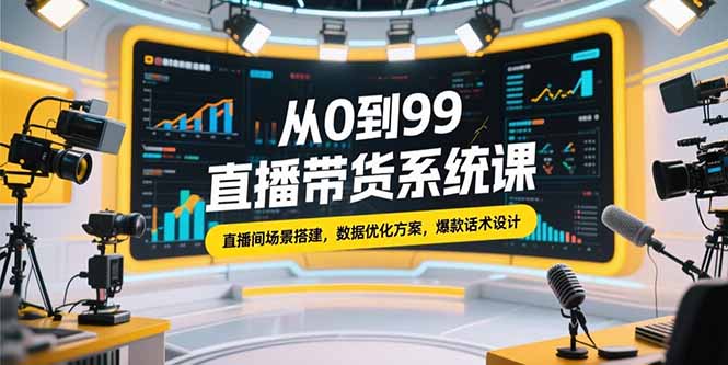从0到99直播带货系统课，直播间场景搭建，数据优化方案，爆款话术设计-A5资源网