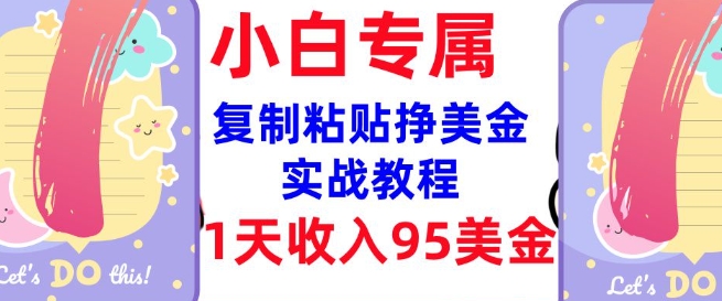 复制粘贴挣美金，0门槛，1天收入95美刀，3分钟学会，内部教程(首次公开)-A5资源网