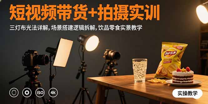 短视频带货+拍摄实训：三灯布光法详解,场景搭建逻辑拆解,饮品零食实景教学-A5资源网