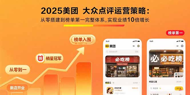 2025美团 大众点评运营策略:从零搭建到榜单第一完整体系,实现业绩10倍增长-A5资源网