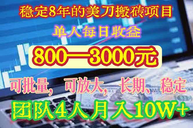 稳定8年的美刀搬砖项目，单人每日收益800—3000.团队4人月入10W+.可线下-A5资源网