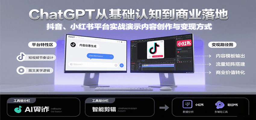 ChatGPT从基础认知到商业落地，实战演示抖音、小红书等平台的内容创作与变现-A5资源网
