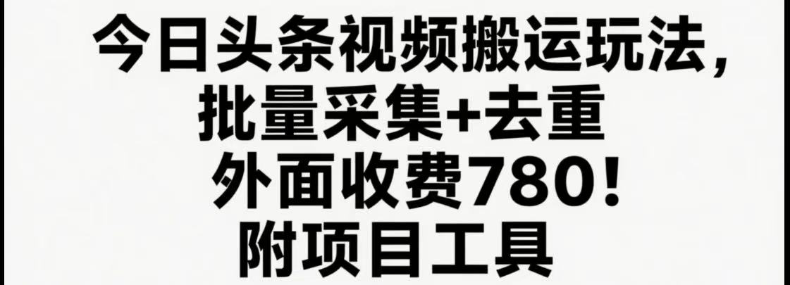 今日头条视频搬运玩法，软件一键去重，轻松日入500+附项目工具-A5资源网