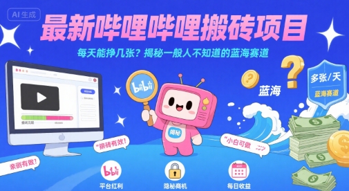 最新哔哩哔哩上B站搬砖项目，每天能挣几张？揭秘一般人不知道的蓝海赛道-A5资源网