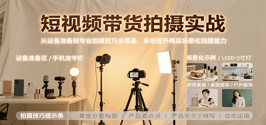 短视频带货拍摄实战，从设备准备到专业拍摄技巧全覆盖，系统提升商品场景化拍摄能力-A5资源网