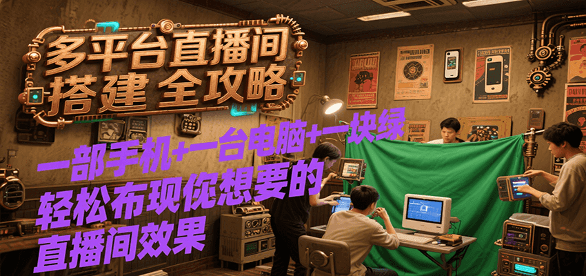 多平台直播间搭建全攻略，一部手机+一台电脑+一块绿布轻松实现你想要的直播间效果-A5资源网