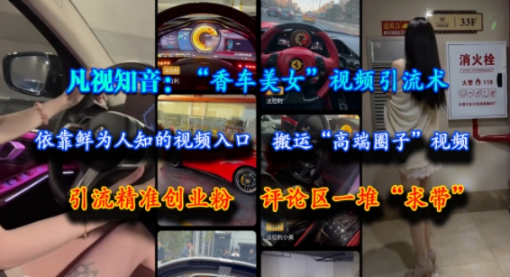 凡视知音：“香车美女”视频引流术，依靠鲜为人知的视频入口，搬运“高端圈子”视频，引流精准创业粉，评论区一堆“求带”-A5资源网