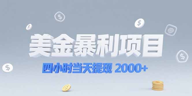 美金暴利项目，四小时当天提现 2000+机会留给会选赛道的人-A5资源网