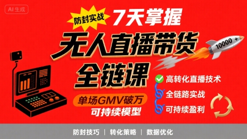 无人直播带货全链防封实战课，7天掌握高转化直播技术，实现单场GMV破万可持续模型-A5资源网
