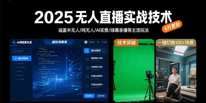 2025无人直播实战技术-8月，涵盖半无人/纯无人/AI实景/绿幕录播等主流玩法-A5资源网