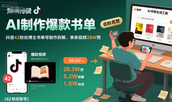 AI制作爆款书单，抖音42粉丝博主书单号制作拆解，单条视频28W赞-A5资源网