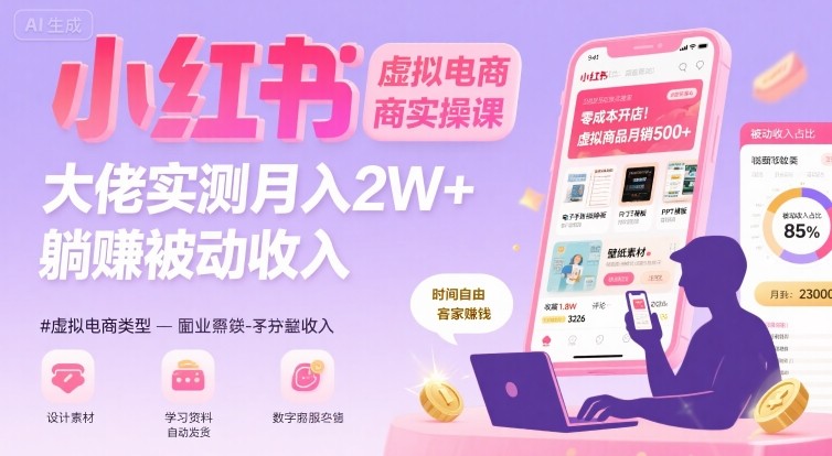 小红书虚拟电商，大佬实测月入2W+，实现被动收入-A5资源网
