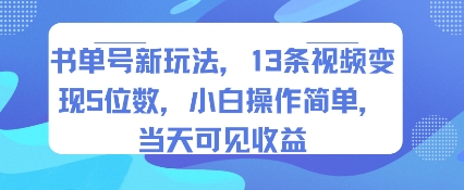 书单号新玩法，13条视频变现5位数，小白操作简单，当天可见收益-A5资源网