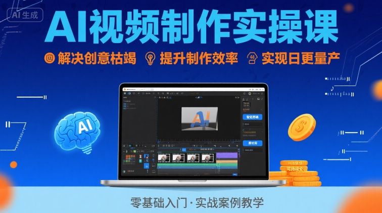 Ai视频制作实操课，解决创意枯竭、效率低下痛点，实现日更量产可持续变现-A5资源网