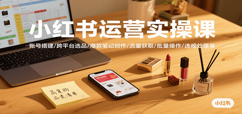 小红书运营实操课，账号搭建/跨平台选品/爆款笔记创作/流量获取/批量操作/违规处理等-A5资源网