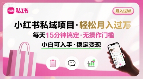 小红书私域项目 月入过W非常轻松 每天15分钟即可搞定，无任何操作门槛，小白可入手-A5资源网