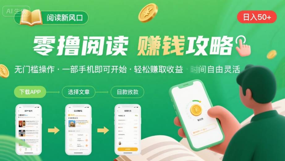 零撸阅读新风口，无门槛轻松挣，一部手机，日入 50-3张【揭秘】-A5资源网