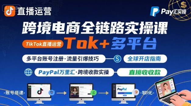 跨境电商线上课，TikTok 直播运营 + 多平台账号注册 + PayPal 万里汇实操教程-A5资源网