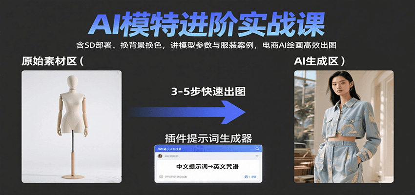 AI模特进阶实战课：含SD部署、换背景换色，讲模型参数与服装案例，电商AI绘画高效出图-A5资源网