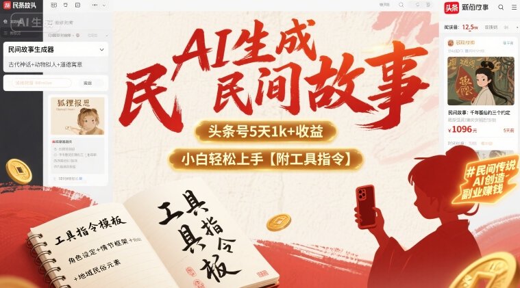 AI生成民间故事，头条号5天1k+，小白轻松上手【附工具指令】-A5资源网