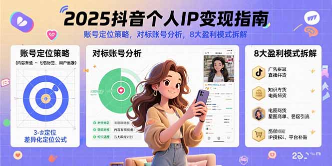 2025抖音个人IP变现指南，账号定位策略，对标账号分析，8大盈利模式拆解-A5资源网