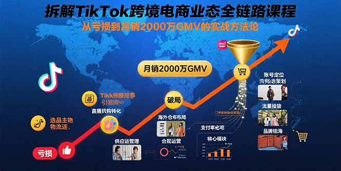 拆解TikTok跨境电商业态全链路课程：从亏损到月销2000万GMV的实战方法论-A5资源网