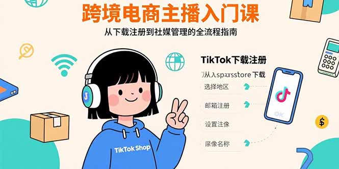 跨境电商主播入门课，TikTok下载注册，支付工具配置，社媒账号管理全流程-A5资源网