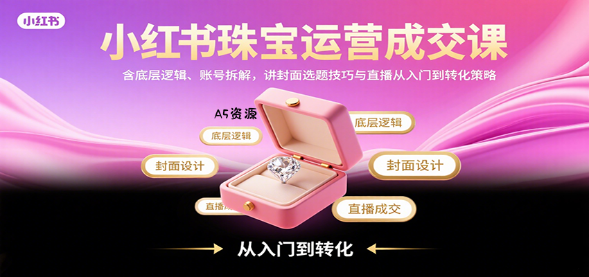 小红书珠宝运营成交课：含底层逻辑、账号拆解，讲封面选题技巧与直播从入门到转化策略-A5资源网