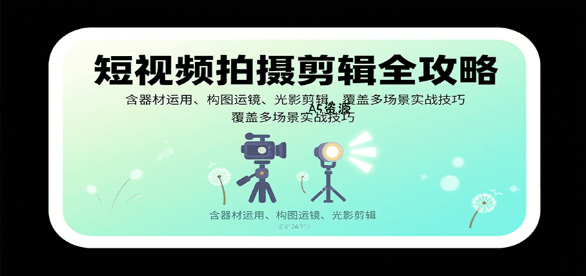 短视频拍摄剪辑全攻略：含器材运用、构图运镜、光影剪辑，覆盖多场景实战技巧-A5资源网