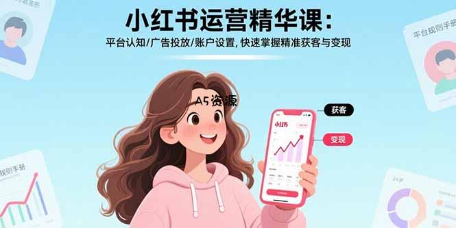 小红书运营精华课：平台认知/广告投放/账户设置,快速掌握精准获客与变现-A5资源网