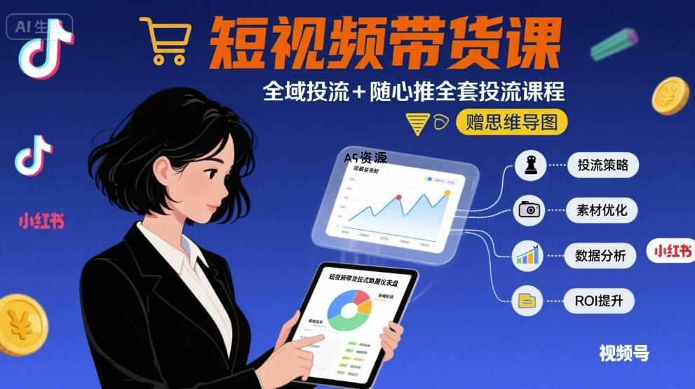 最新短视频带货课，全域投流+随心推全套投流课程+思维导图-A5资源网