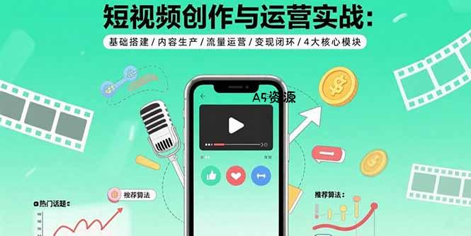短视频创作与运营实战：基础搭建/内容生产/流量运营/变现闭环/4大核心模块-A5资源网