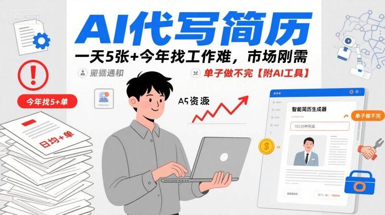 AI代写简历，一天5张+今年找工作难，市场刚需，单子做不完【附AI工具】-A5资源网