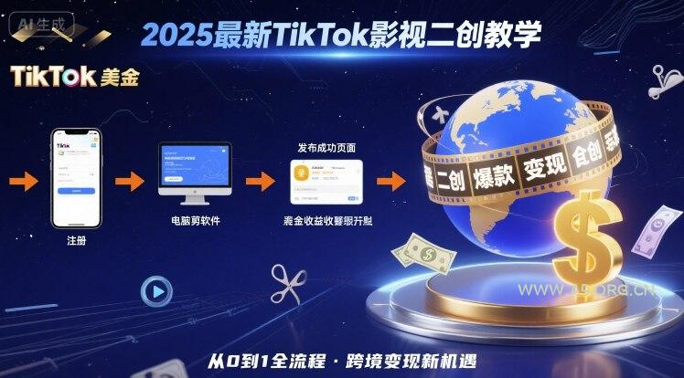 2025年最新TikTok影视二创教学，从注册到发布撸美金全流程，跨境变现新机遇-A5资源网