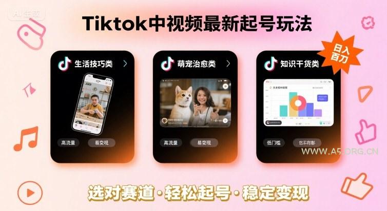 Tiktok中视频最新起号玩法，想要日入百刀，做好这几个赛道就可以了-A5资源网