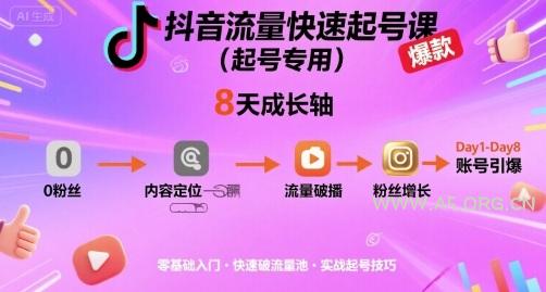 抖音流量快速起号课(起号专用)，8天带你做爆自己的账号-A5资源网
