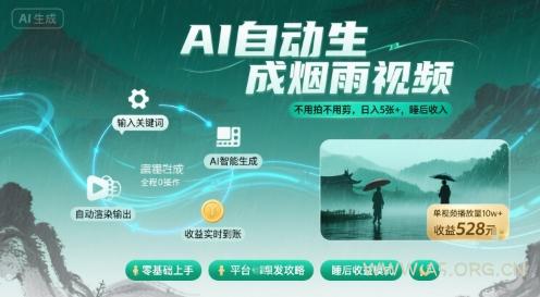 不用拍不用剪！AI自动生成烟雨视频，日入5张+，睡后收入-A5资源网