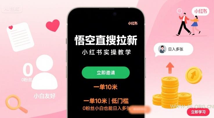 悟空直搜拉新小红书实操教学，一单10米，低门槛，0粉丝小白也能日入多张-A5资源网