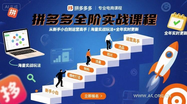 拼多多全阶实战课程，从新手小白到运营高手，海量实战玩法+全年实时更新【2025年9月更新】-A5资源网
