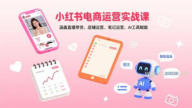 小红书电商运营实战课：涵盖直播带货、店铺运营、笔记运营、AI工具赋能-A5资源网