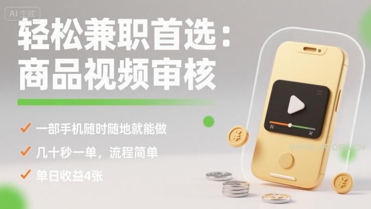 轻松兼职首选：商品视频审核，一部手机随时随地就能做，几十秒一单，流程简单，单日收益4张【揭秘】-A5资源网