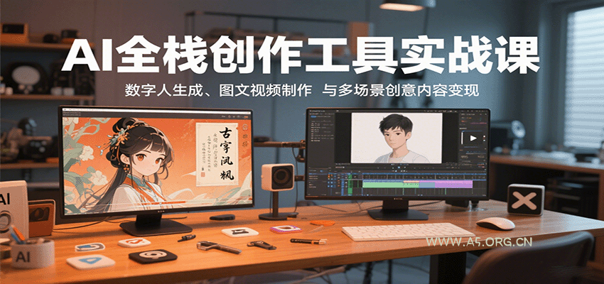 AI全栈创作工具实战课：数字人生成、图文视频制作与多场景创意内容变现-A5资源网