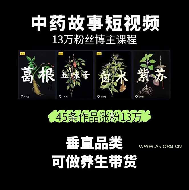 图片[1]-中草药养生赛道：AI文案+故事模板+橱带货，45条作品涨粉13w+单月变现1万+-A5资源网
