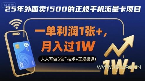 25年外面卖1500的正规手机流量卡项目，一单利润1张+，月入过1W，人人可做(推广技术+正规渠道)【揭秘】-A5资源网